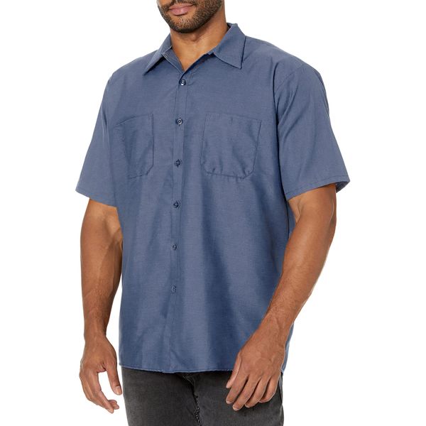 Red Kap Men's Industrial Work Shirt, Regular Fit, Short Sleeve, Postman Blue, X-Large Tall