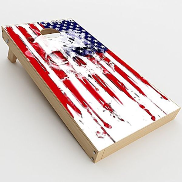 Skin Decals Vinyl Wrap for Cornhole Game Board Bag Toss (2xpcs.) / U.S.A. Flag Skull Drip