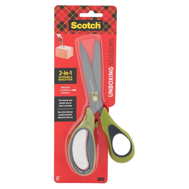 Scotch Non-Stick Unboxing Scissors, Dual-Function Scissors and Boxcutter, 8-inch