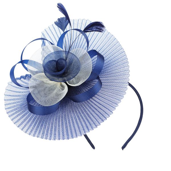 MAGNICROP Women Fascinator Hats Flower Feather Mesh Tea Party Hats Hair Clip Elegant Wedding Bridal Cocktail Headpiece for Party Wedding Ascot Races(Blue)