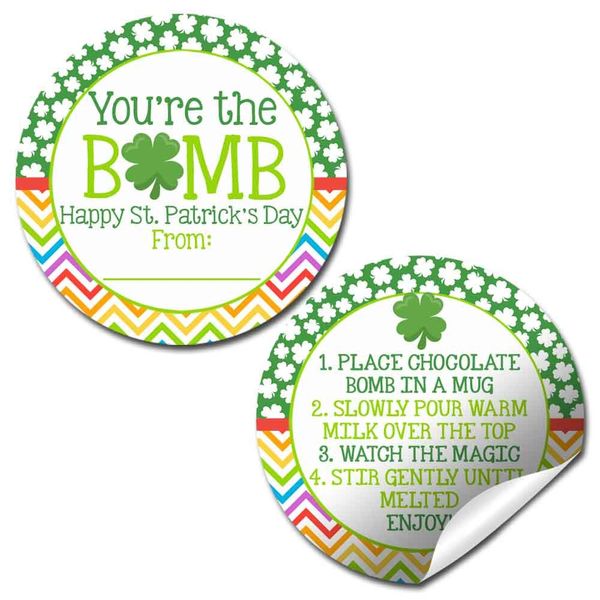 You're The Bomb Shamrock Themed Happy St. Patrick's Day Hot Cocoa Bomb Sticker Labels, Total of 40 2" Circle Stickers (20 sets of 2) by AmandaCreation