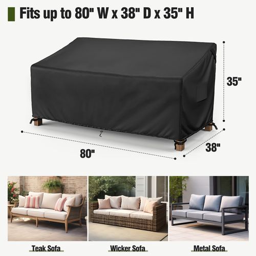 MR. COVER 3-Seater Outdoor Couch Cover Waterproof, 80 Inch Patio Furniture Cover for Sofa, Heavy Duty Polyester & Double-Stitched Seams, Classic Black