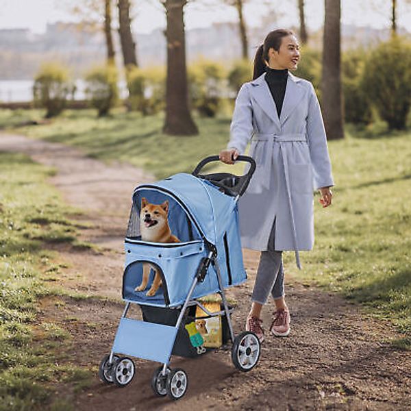 Travel Carriage for Dogs Cats Dog Stroller Pet with /Foldable Carrier Cart Blue