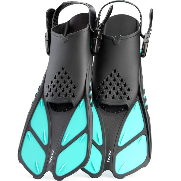 CAPAS Swim Fins, Snorkel Fins with Travel Size Short Fins for Snorkeling Diving Adjustable Open Heel Flippers for Men Women Youth