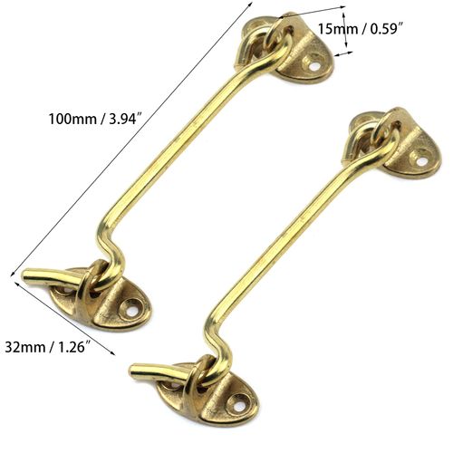 Risbay Privacy Hook and Eye Latch 4" Brass Gate Latch Barn Door Lock Cabin Hooks with Mounting Screws for Gate Shutters Window Slide Barn Shed Cabinet Bathroom, 2PCS(Golden)