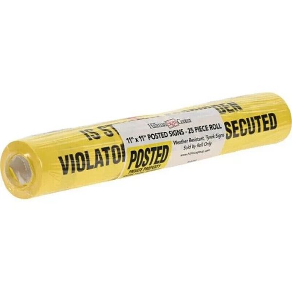 NEW Hillman Posted Private Property Roll of 25 No Trespassing Sign Yellow Tyvek