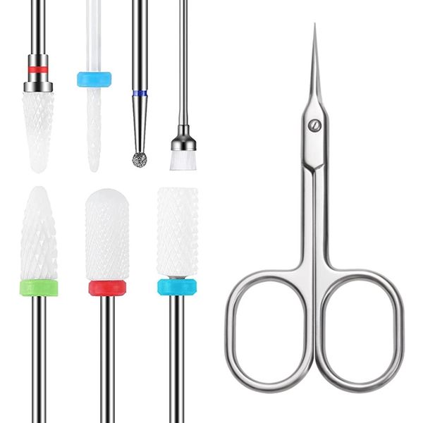 YHTSPORT 8Pcs Ceramic Nail Drill Bits, Electric nail file bits 3/32 ", Nail Removal For Acrylic And Gel Nails,Cuticle Scissors Curved Nail, For Electric Nail Files