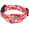 Rhea Rose Dog Martingale Collar with Quick Release Buckle, Adjustable Soft Escape Proof Training Collar, Red Flowers Patterns, Medium