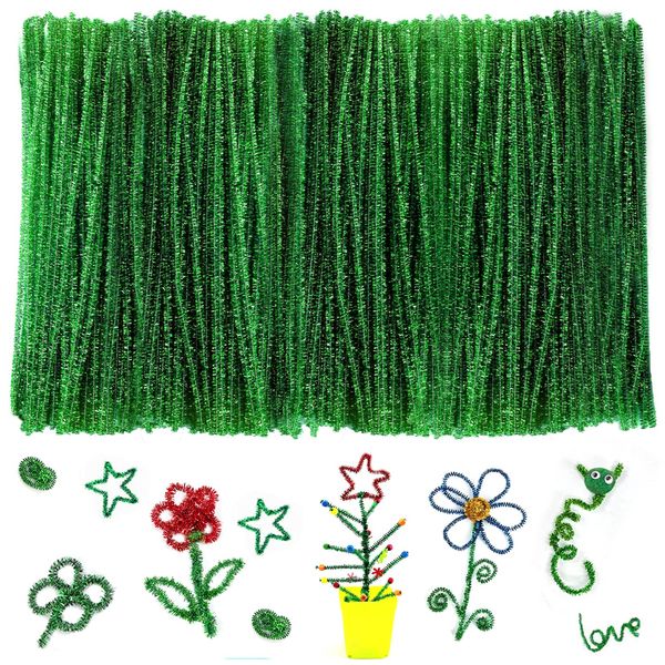 Rimobul Glitter Creative Arts Chenille Stem Class Pack,6 mm x 12 Inch, Pack of 100 (Green)