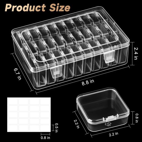 Mauproy Bead Organizer Box, 62 Pcs Small Clear Plastic Bead Storage Cases, Mini Rectangle Storage Containers with Hinged Lids and Labels for DIY Art Craft Jewelry Bracelet Making