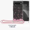 kwmobile Crossbody Case Compatible with Google Pixel 6 Case Strap - Cherry Blossoms Pink/Dark Brown/Transparent
