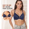 DotVol Women's Plus Size Front Closure Lace T-Back Underwire Everyday Bra(34G,Blue)