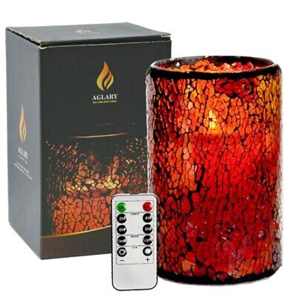 Mosaic Glass LED Candles,5in Red candle for Home Decor for Bathroom Patio Table