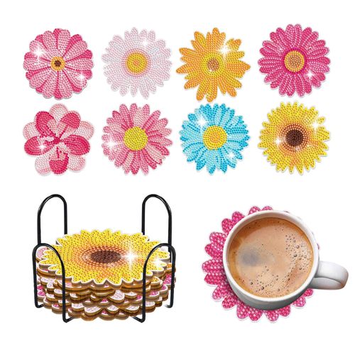 8 Pcs Flowers Shaped Diamond Painting Kits | Diamond Painting Kits with Holder| Diamond Art Coasters for Beginners Adults - Perfect Art Craft Supplies Gift!… (Flowers)