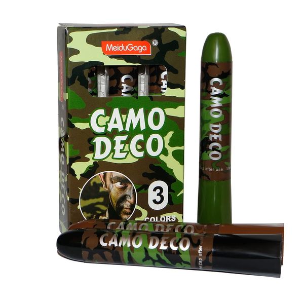 MeiduGaga Camo Face Paint Sticks 3 Colors Green Black Brown for Hunting Outdoor Sports SFX Makeup Football Party, Camouflage Hunting Face Painting, Easy to Color and Wash