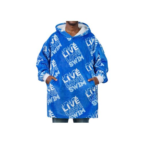 Swimming Gifts for Women Teens Men, Live Love Swim, Wearable Flannel Blanket Hoodie, Oversized Flannel Hooded Blanket Sweatshirt, One Size, Blue