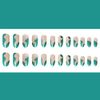 Bufenia Almond False Nails 24Pcs Glossy Fake Nails Oval Press on Nails with Design Acrylic Nails Stick on Nails for Women and Girls (Green Wave)