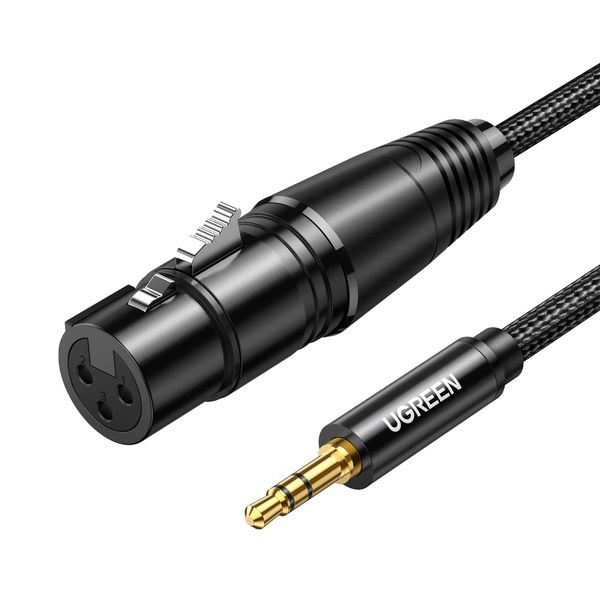 UGREEN xlr 3.5mm Conversion xlr Cable, Microphone Cable, 3.5mm Male to XLR Female, Unbalanced Connection, Nylon Braid, Durable, Stereo to XLR (Female) Conversion Cable, Suitable for Microphones, Speakers, Consoles, Amplifiers, Etc., XLR Converter, Microph