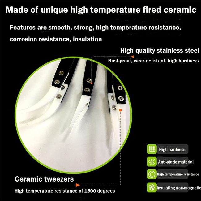 NEWBest Quality Black White Ceramic Tweezers Non Conductive Heat