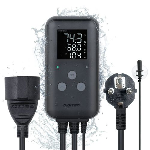 Digital Temperature Controller Waterproof Panel Thermostat for Greenhouse, Aquarium, Incubator, Terrarium, Thermostat Sockets Support Heating and Cooling 15A