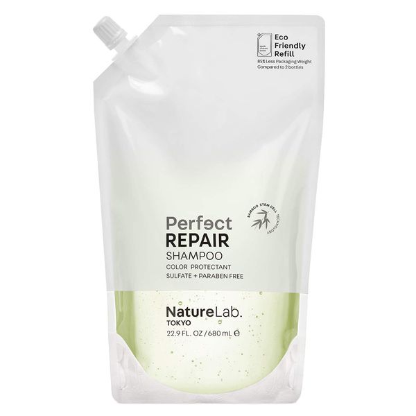 NatureLab TOKYO Perfect Repair Shampoo: Eco-Friendly Refill Pouch: Reparative Shampoo to Replenish and Restore Damaged, Color Treated Hair and Strengthen New Hair I 22.9 FL OZ / 680ml