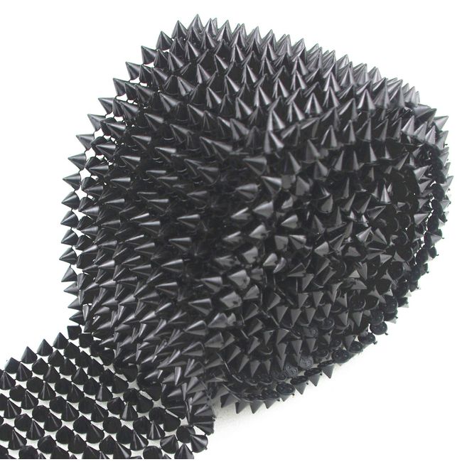 AEAOA 1 Yard Sew Stitch On Spike Stud Cone Flatback Punk Rock Trim mesh Bead Craft (Black)