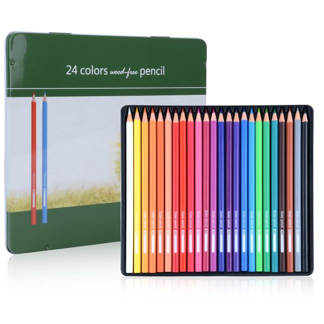 Ninonly Colored Pencils Set of 24 Permanent Pencils, Professional Professional Soft Leads, High Purity, Premium Colored Pencils, Adult Coloring, Sketching, Illustration, Doodling, Notebook, Node,