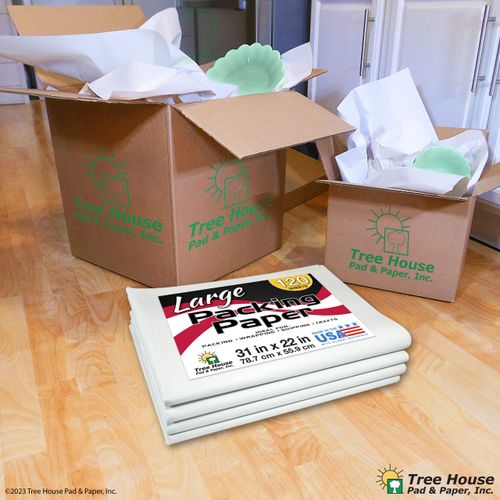 Tree House Pad & Paper | 31” x 22” Packing Paper Sheets | 120 Sheets of Newsprint | Size LARGE | Made for Moving, Packing, & Shipping | Recyclable Material | Made in the USA