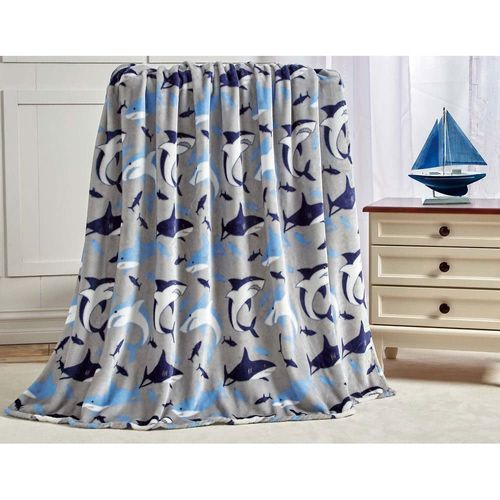 Printed Soft Plush Throw Blanket Fun Print, Home Décor Fuzzy Warm & Cozy, for Bedding, Couch & Gift, 50” x 60” - Shark
