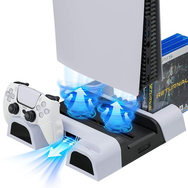 PS5 Accessories Stand with Cooling Fan and Dual Controller Charger Station