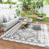 Outsunny Outdoor Rug, 9' x 12' Floor Mat, Gray White Rhombus Patchwork