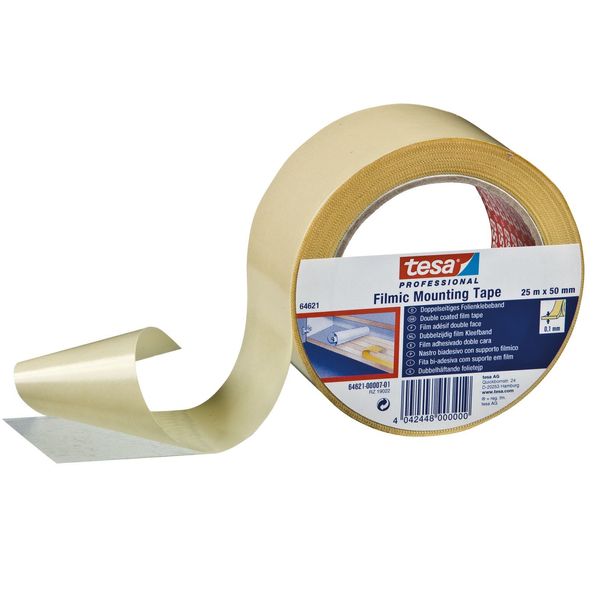 tesa 64621-00007-01 Strong Filmic Double Sided Mounting Adhesive Tape, Clear 50mm x 25m