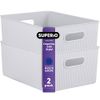 Superio 15L Medium Ribbed Storage Bin- Plastic Storage Bin  (2 Pack White Smoke)