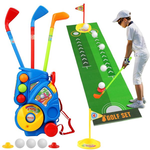 infumm Toddler Golf Set,Upgraded Kids Golf Clubs with Mat,Indoor and Outdoor Golf Toys Gifts for 3 4 5 6 7 8+Years Old Boys and Girls (Blue)