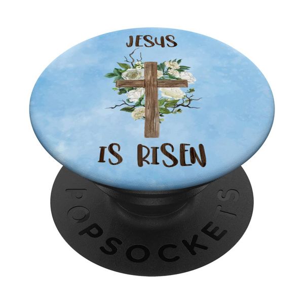 Roses Flowers Christian Cross Easter Jesus Is Risen Decor PopSockets Swappable PopGrip