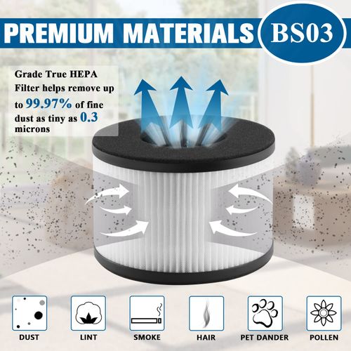 BS-03 HEPA Filter Replacement for PARTU Air Purifier Part U and Part X, Pack of 2