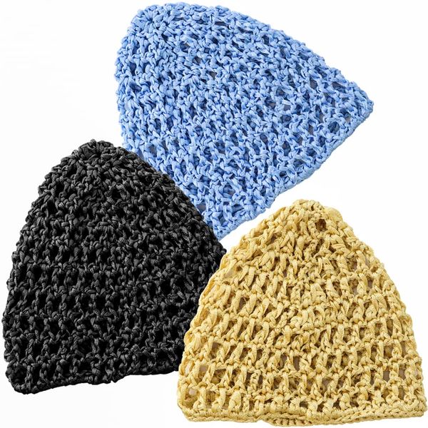 AEVBSOY 3 Pcs Mesh Hair Net Crocheted Thick Short Hair Net Cap Crochet Beanie Soft Rayon Knit Snood Hat Sleeping Women Hairnet Snoods Cover Ornament for Women Hair Accessories Sleeping Hairnet Black