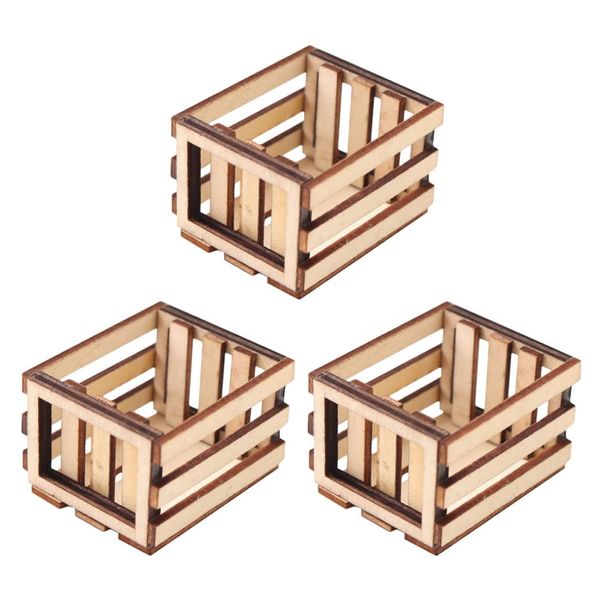 Toyvian 3PCS Miniature Dollhouse mini baskets miniature craft mini storage baskets Crate, Wooden Milk