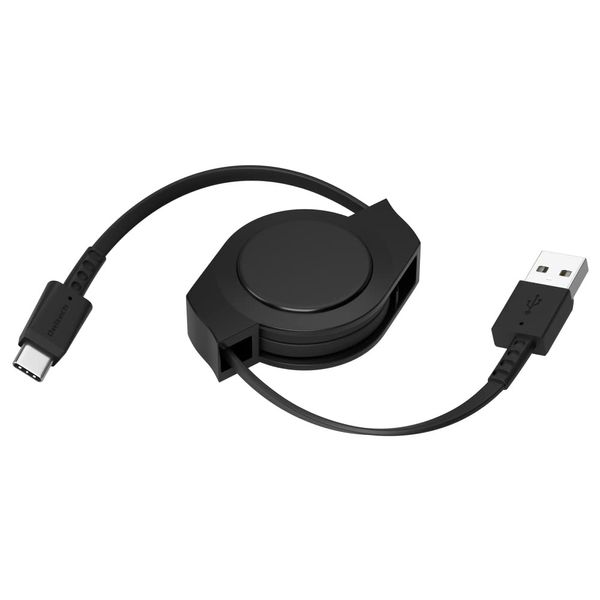 Owltech OEC-CBR2AC12-BK Type-C (USB-C) Cable, Winding Type, Double Pull, USB 2.0, Lightweight, Compact, Quiet, Equipped with Temperature Sensor, 4.7 ft (1.2 m), Black