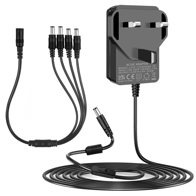 Security Camera Power Supply, 12V 2A Power Supply for 12Vdc CCTV Camera