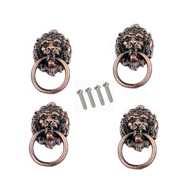 GDQLCNXB Pull Handle Metal Lion Headfor Drawer Dresser Knobs Pull Handles with Drawer Ring 1.57 x 2.64 Inch Pulls Handle Knobs 4Pcs