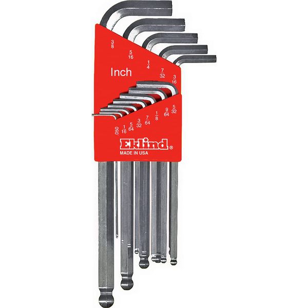 Eklind Tool 13313 Bright-Ball-Hex-L Key Allen Wrench, 13 Pieces Set SAE Inch Sizes 0.050-3/8 Long Series