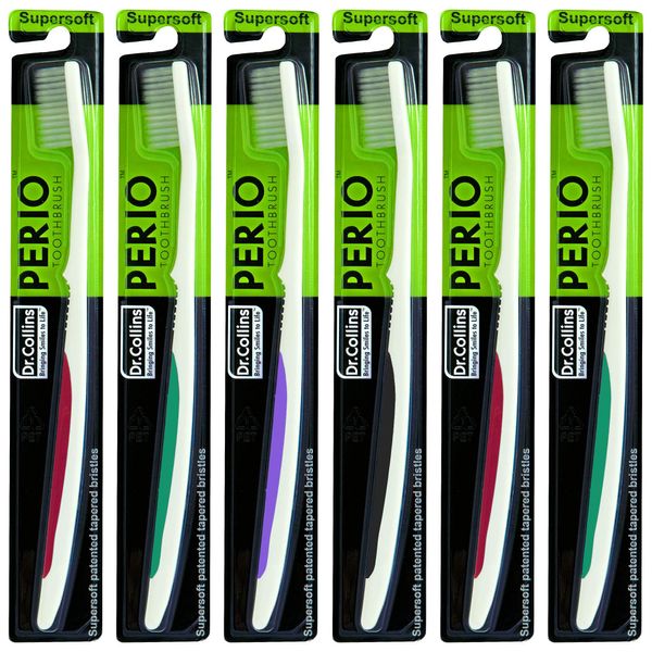 Dr. Collins Perio Toothbrush, (Colors Vary) (Pack of 6)