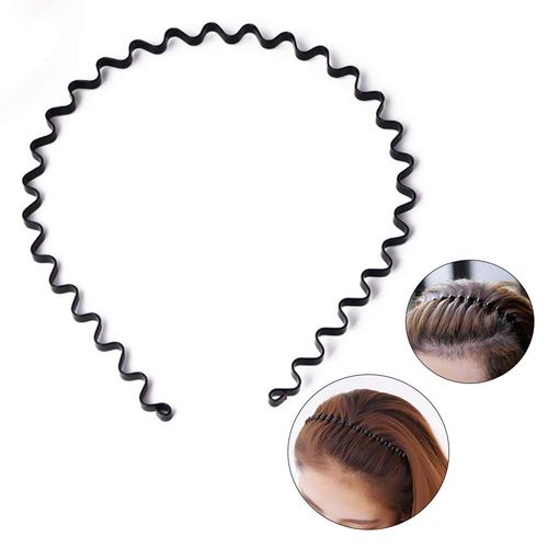 Unisex Black Spring Wavy Metal Hair Hoop Band Men Women Sports Headband Headwear Accessories
