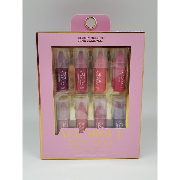 8 PC Tinted Lip Balm Set Collection Hint of Color & Shine Red Pink Purple Peach