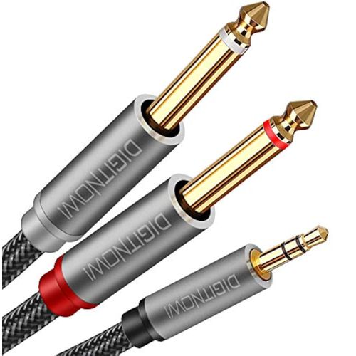 DIGITNOW 3.5mm 1/8" TRS to Dual 6.35mm 1/4" TS Mono Stereo Y-Cable Splitter Cord for Smartphone, Computer, CD Player, Speakers and Home Systems Amplifier, 6.6Ft