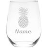 Pineapple with name personalized stemless wine glass, 17 oz.