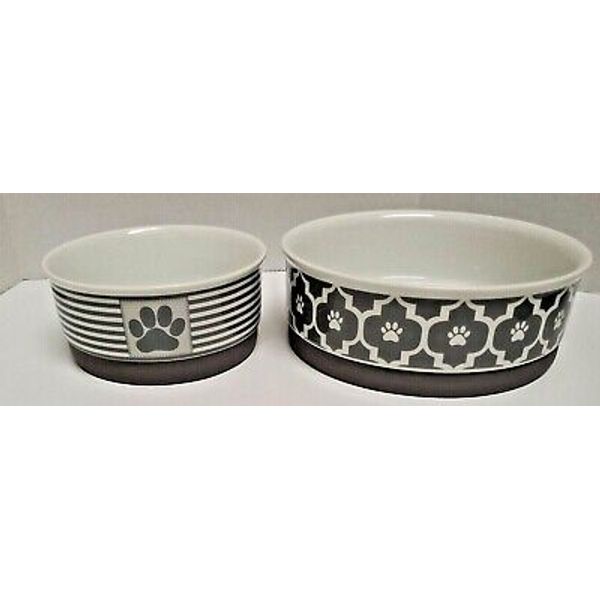 Bone Dry Lattice Set of Ceramic Pet Bowls  For Food  or Water With Non-Skid base