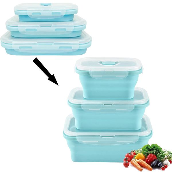 Silicone Lunch Box, Collapsible Folding Food Storage Container with Lid, Portable Bento Box, Microwave, Dishwasher and Freezer Safe, Can be Used to Keep Food Fresh