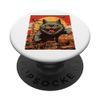 Angry Cat Woodblock Style Sunset PopSockets Swappable PopGrip